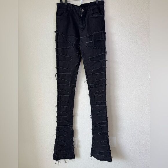 Guapi Stacker Distressed Fringed Denim Jeans Black Men’s Sz 34X48 Grunge Punk - Picture 1 of 8